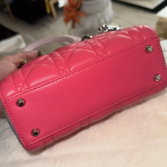 Dior Pink and Gray Mini Quilted Bag with silver Hardware - Picture 13 of 17